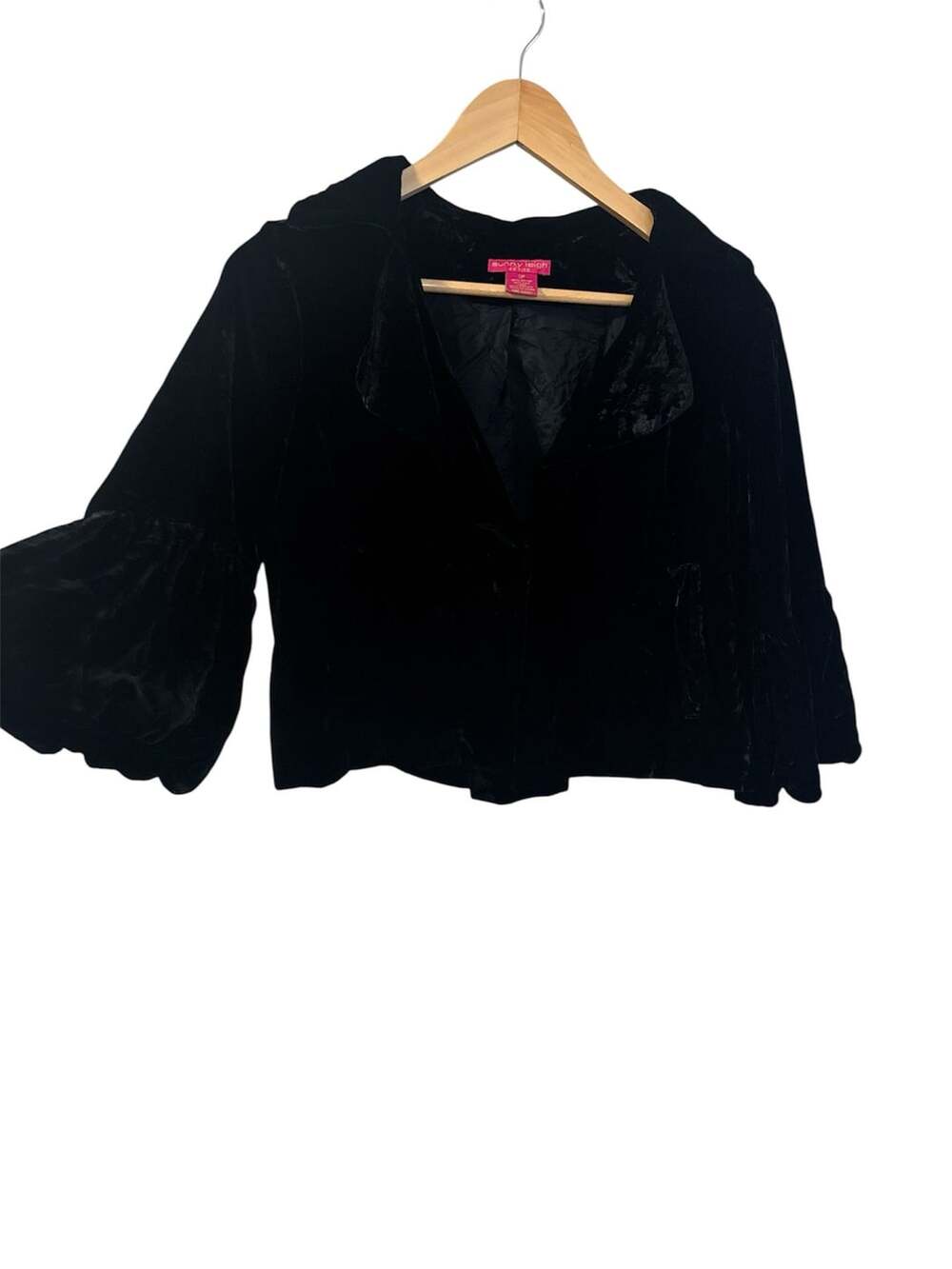 Sunny Leigh Velvet Jacket Size 2P Black Crushed Bell Sleeve Button Up